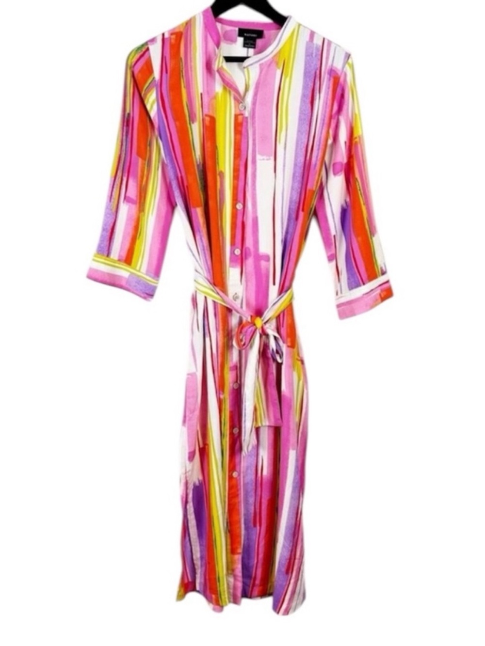 Natori Multicolor Striped Button-Front Robe Gown Size XS Pink, Yellow & Purple
